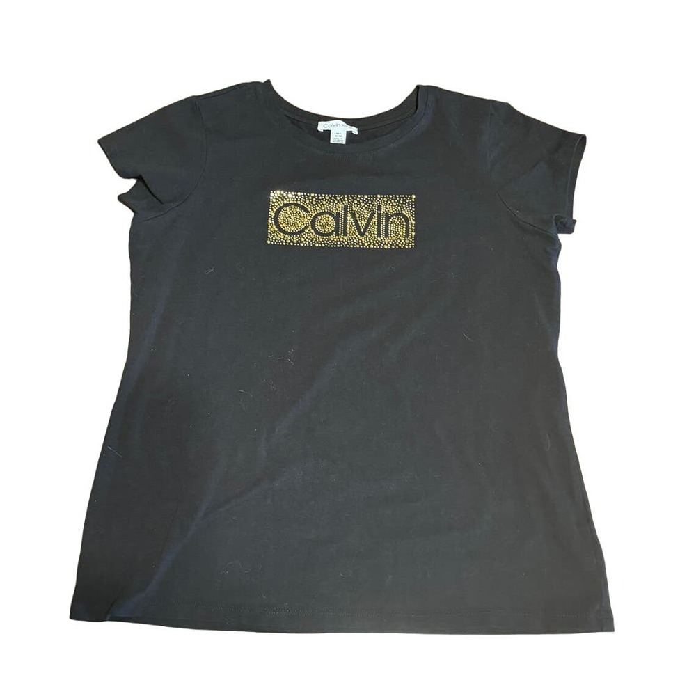 Calvin Klein Black Sequin Logo Shirt Designer Women's Fashion T-Shirt